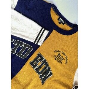 boohoo Man LTD eDN 13 Series Pullover Sweater Sz S Oversized Blue Yellow